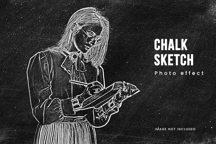 PSD dessin à la craie et effet de photo d'art de croquis ajouter sur le modèle