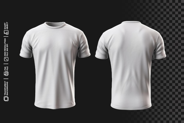 Dessin détaillé et expressif avant et arrière 3D View Oneck TShirt sans arrière-plan