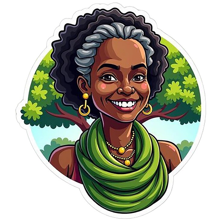 PSD un dessin d'une femme avec des cheveux noirs et un foulard vert