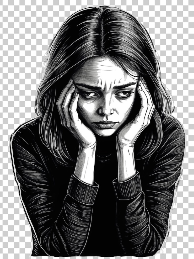 PSD un dessin d'une femme avec un visage triste