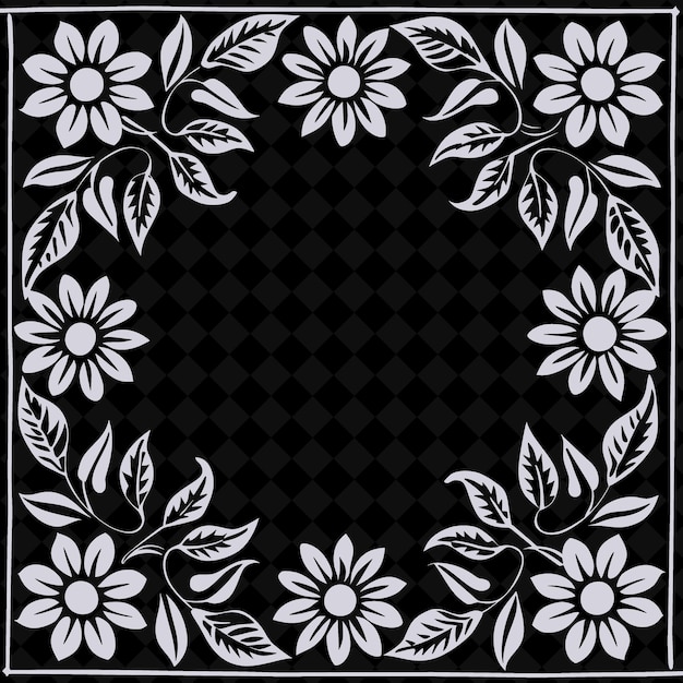 Un Dessin Floral Noir Et Blanc Avec Un Fond Noir Avec Une Bordure Noire