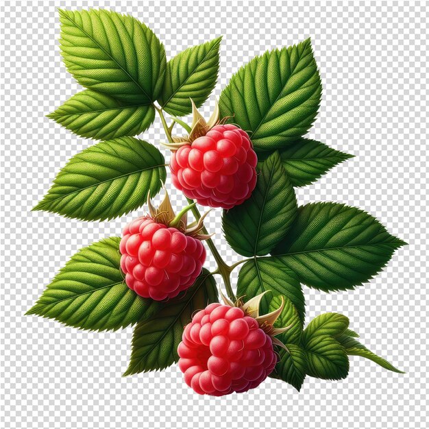 PSD un dessin de framboises avec des feuilles sur un fond transparent