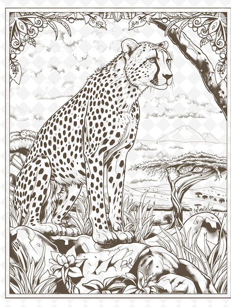 PSD un dessin d'un guépard qui est sur une page qui dit guépard