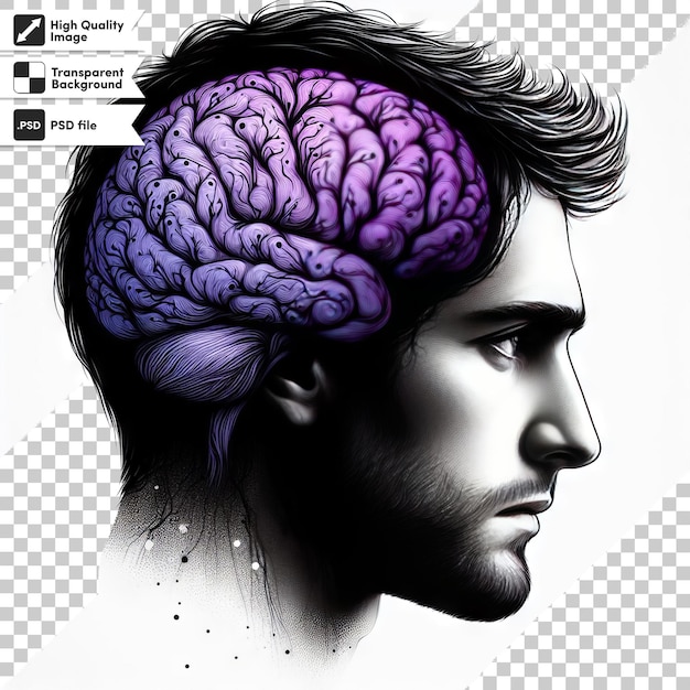 PSD un dessin d'un homme avec un cerveau violet dessus