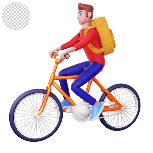 un dessin d'un homme sur un vélo avec un sac à dos sur le dos