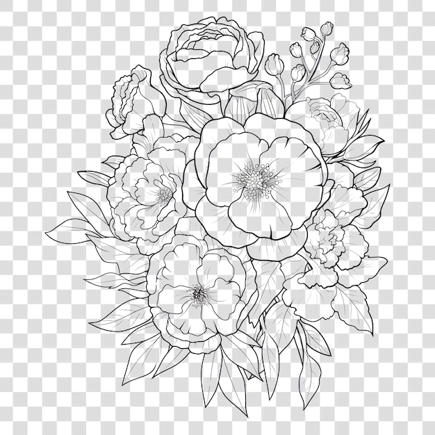 Dessin d'illustration de bouquet d'art de la PNG