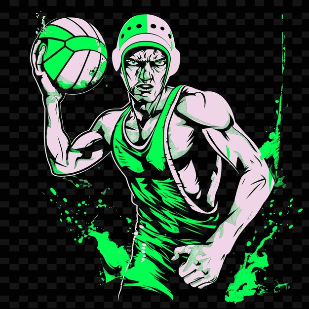 PSD un dessin d'un joueur de basket-ball avec un fond vert