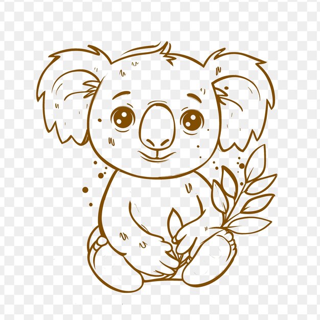 PSD un dessin d'un koala avec une feuille sur sa tête