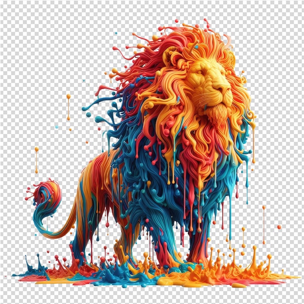 PSD un dessin d'un lion avec un éclaboussure de couleurs et un éclamoussure de couleur