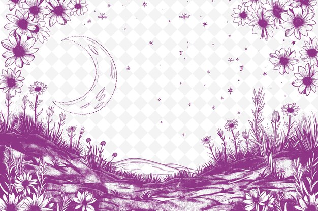 PSD le dessin de la lune et des fleurs