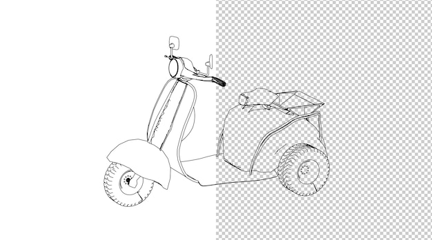 PSD dessin à la main du moteur et croquis en noir et blanc.