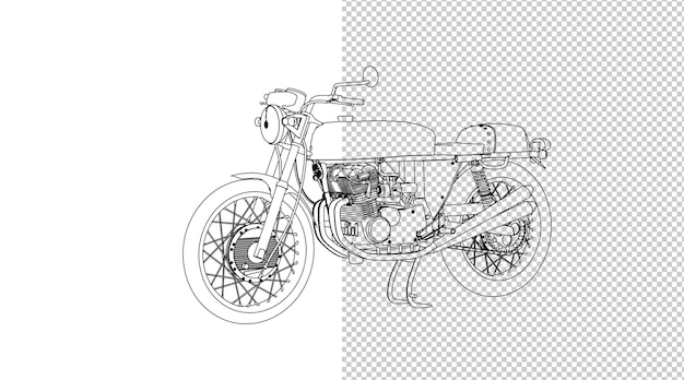 dessin à la main du moteur et croquis en noir et blanc.