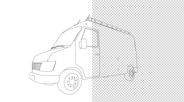 PSD dessin à la main de voiture et croquis en noir et blanc.