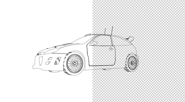 dessin à la main de voiture et croquis en noir et blanc.