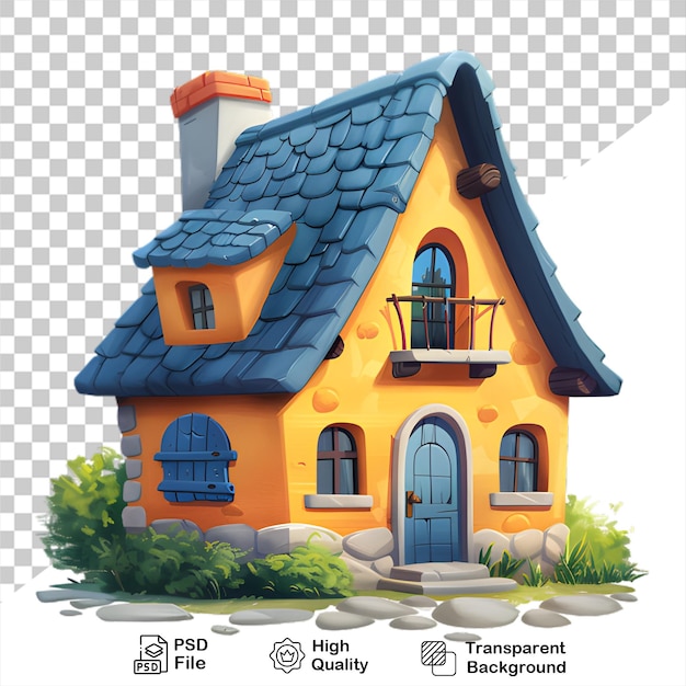 PSD un dessin d'une maison de style dessin animé isolé sur un fond transparent