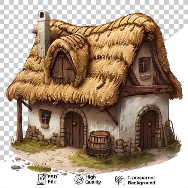 PSD un dessin d'une maison avec un toit de chaume isolé sur un fond transparent