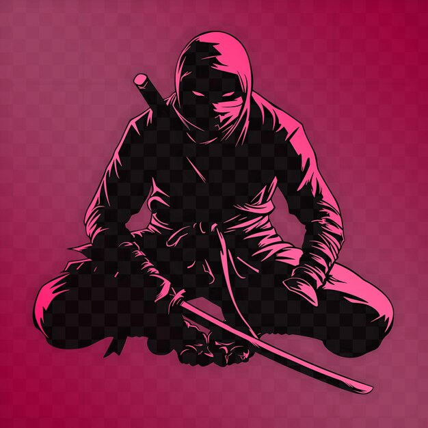 PSD un dessin d'un ninja avec une épée et un bâton