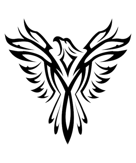 un dessin en noir et blanc d'un aigle avec des ailes