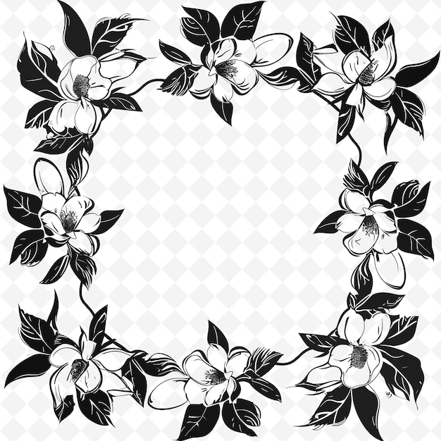 PSD un dessin en noir et blanc d'une couronne de fleurs avec les mots cherry blossom dessus