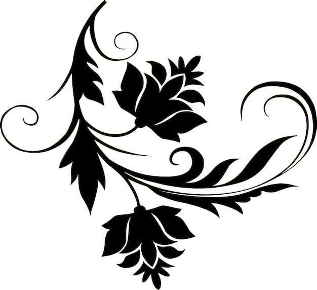 un dessin en noir et blanc d'une fleur et d'une feuille