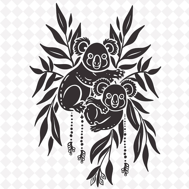 PSD un dessin en noir et blanc d'un ours noir avec des fleurs et un fond noir