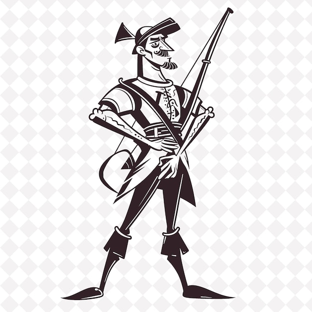 PSD un dessin en noir et blanc d'un soldat avec un pistolet et un chapeau
