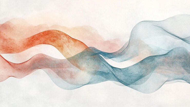 PSD dessin d'onde à l'aquarelle abstrait avec des couleurs rouge orange et bleu teal sur un fond blanc