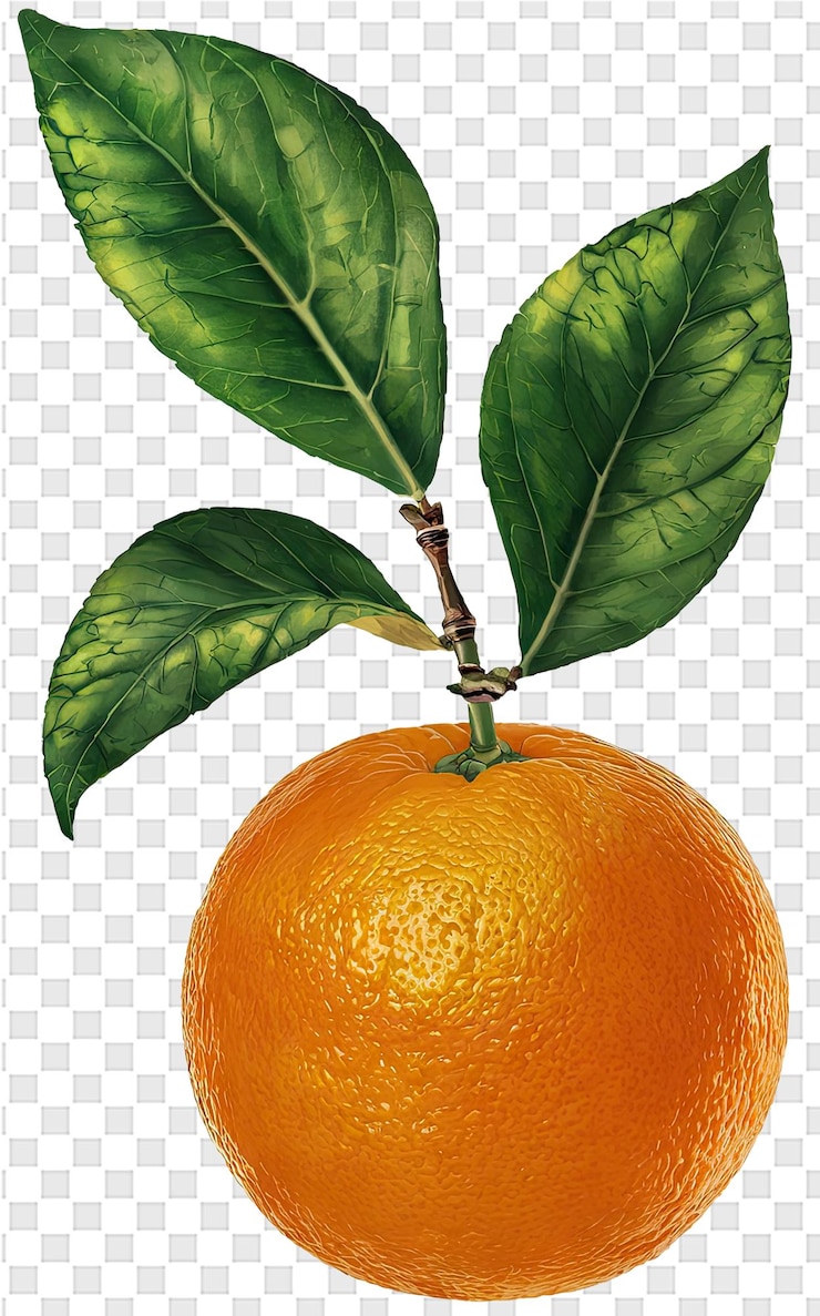 PSD un dessin d'orange avec des feuilles vertes dessus