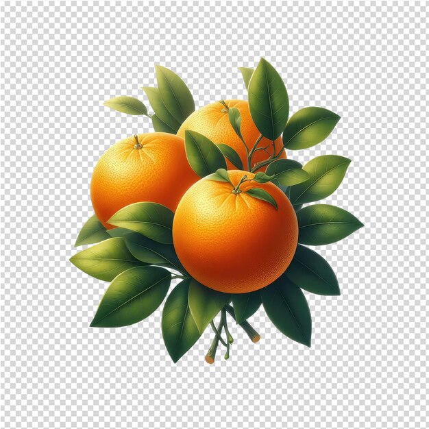 PSD un dessin d'oranges avec des feuilles et des feuilles sur un fond transparent