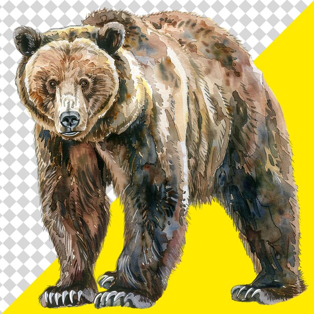 PSD un dessin d'un ours brun avec un fond jaune