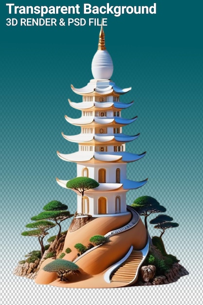 PSD un dessin d'une pagode avec une pagode au sommet
