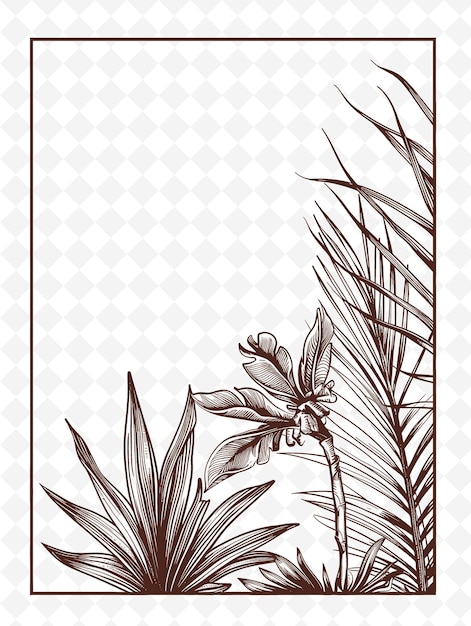 PSD un dessin d'un palmier avec un fond noir et blanc