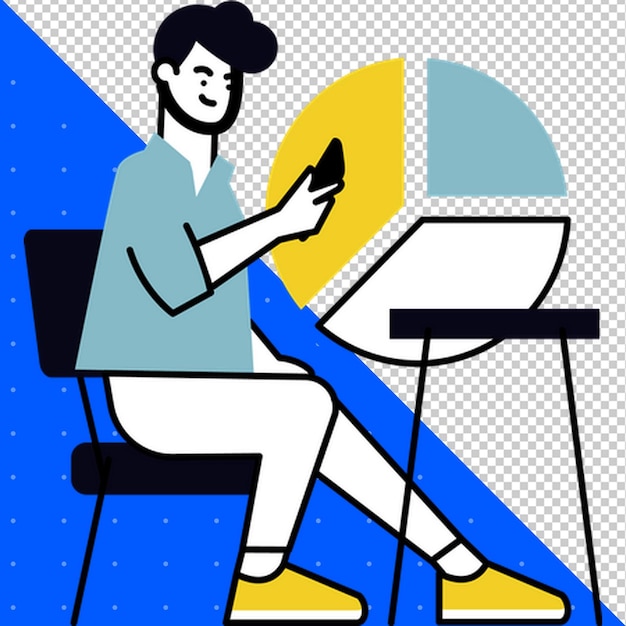 un dessin d'une personne avec un téléphone et un ordinateur