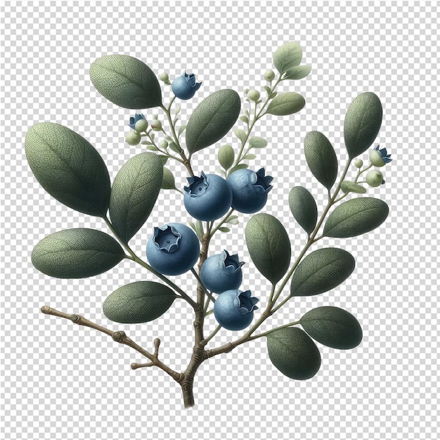 PSD un dessin d'une plante avec des baies bleues et des bailles bleues