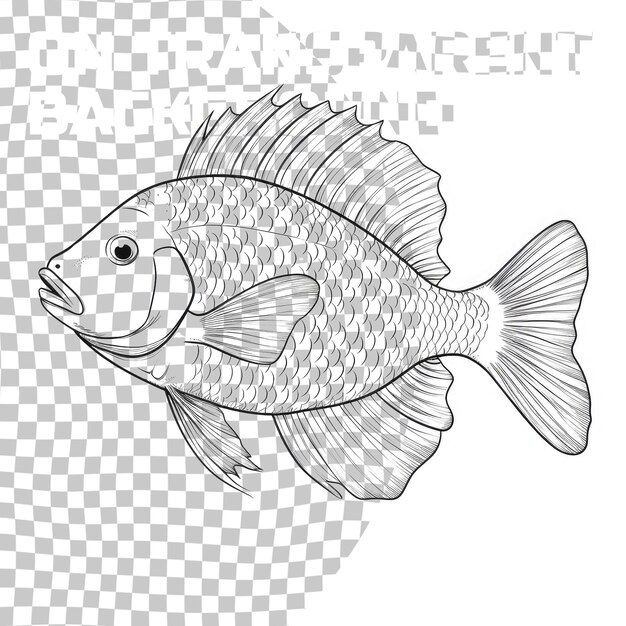 PSD dessin de poisson sur un fond transparent isolé