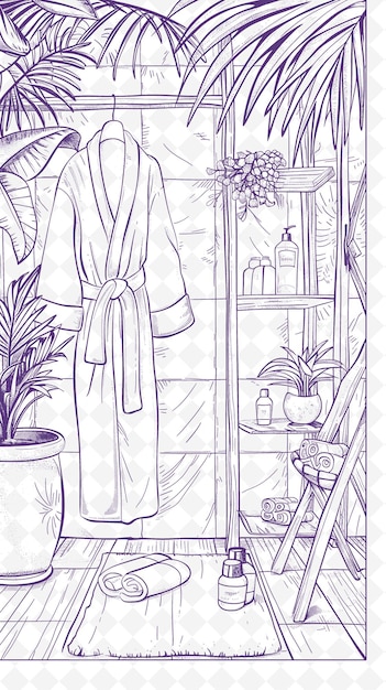 PSD un dessin d'une robe avec une serviette et une plante en arrière-plan