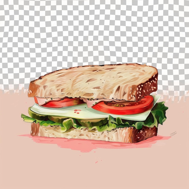 PSD un dessin d'un sandwich avec une tomate et de la laitue dessus