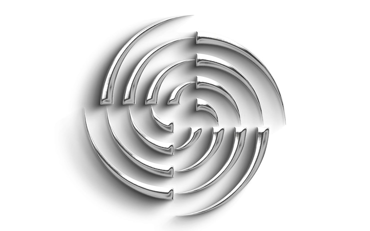 PSD dessin en spirale métallique argentée sur fond blanc