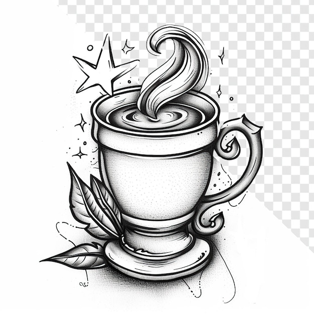 Dessin De Tatouage De Tasse De Café De Style Néo Traditionnel