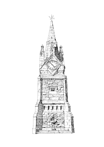 un dessin d'une tour avec une croix dessus