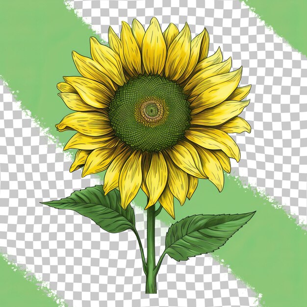 PSD un dessin de tournesol avec un fond vert