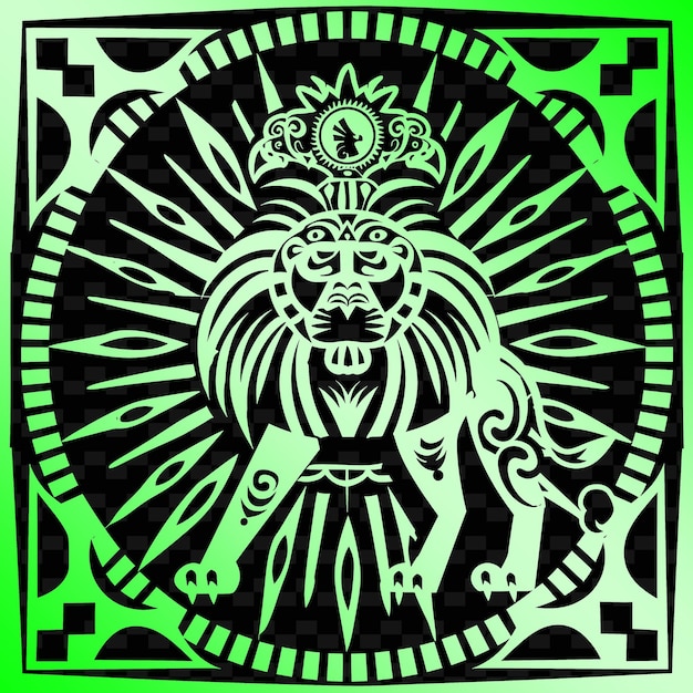 PSD un dessin vert et noir d'un lion avec une couronne dessus