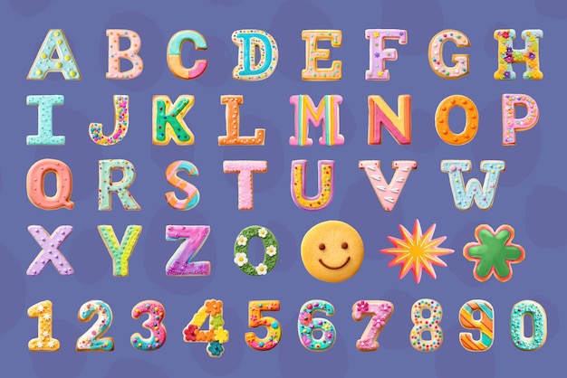 Des dessins d'alphabet de biscuits colorés