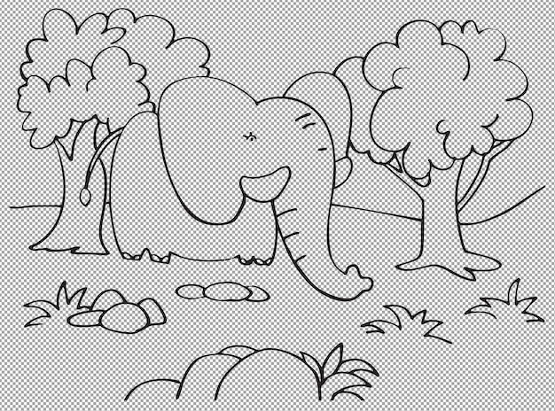 Des dessins animés adorables Des éléphants dans la forêt à colorier Illustration pour enfants