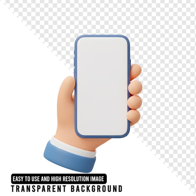 Des dessins animés tenant le smartphone à l'écran blanc