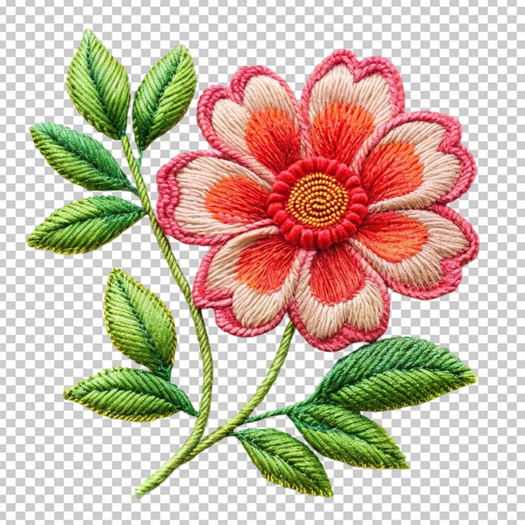 PSD des dessins de broderie de fleurs sur fond transparent