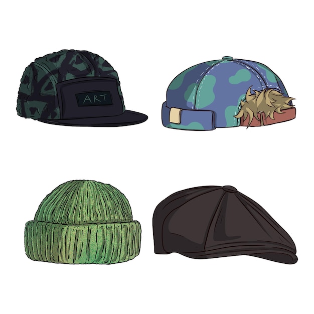 PSD dessins de chapeaux et de casquettes aux looks variés