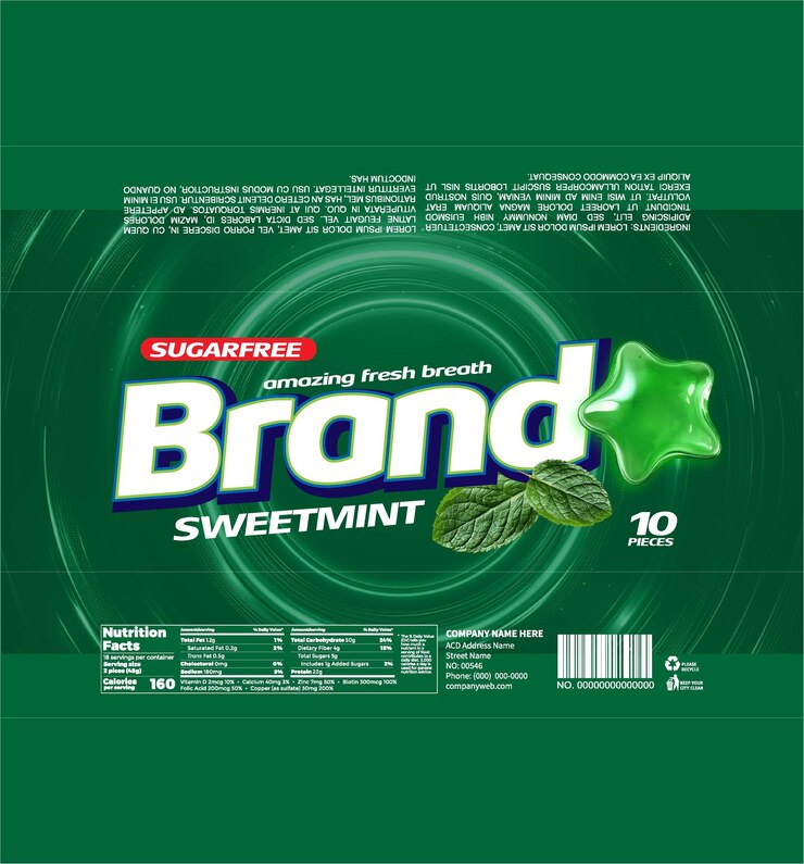 PSD des dessins d'emballage de bonbons à la menthe fraîches et rafraîchissantes