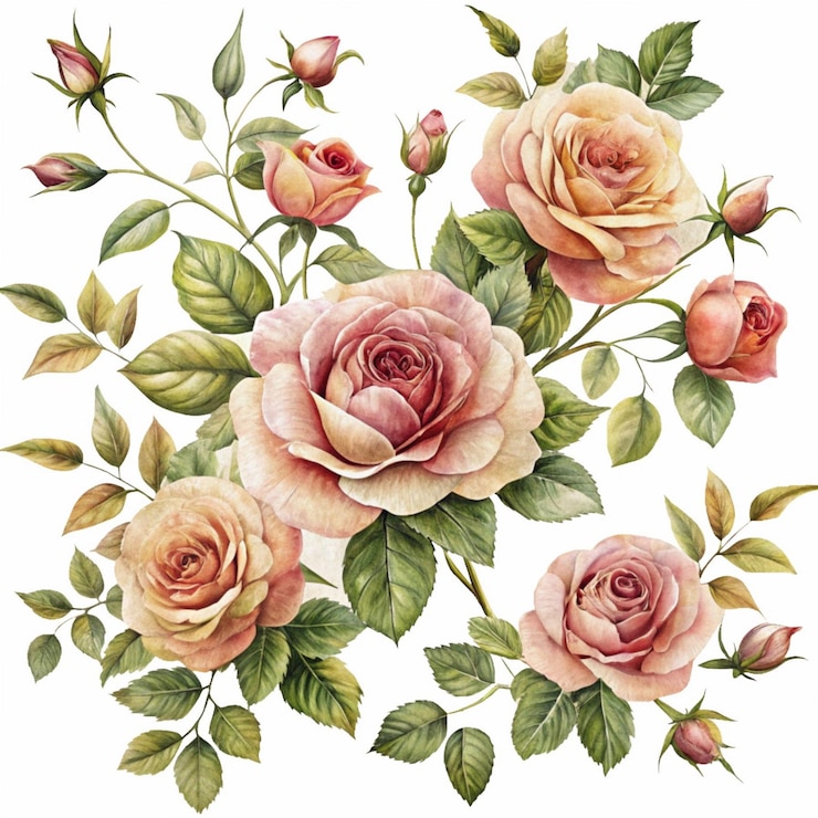 PSD dessins de roses à l'ancienne avec des tons sourds