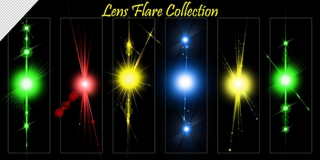 Destello de lente y conjunto brillante de efectos de luz Colección de destellos de lente coloridos